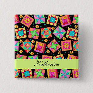 Chapa Cuadrada Negro Green Patchwork Quilt Blocks Name Badge
