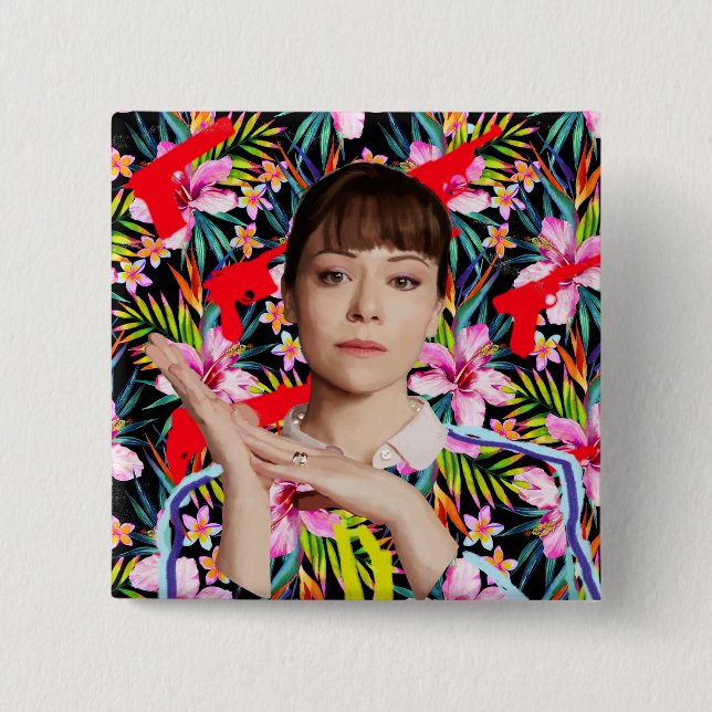 Chapa Cuadrada Negro huérfano el | Alison - estampado de flores (Anverso)