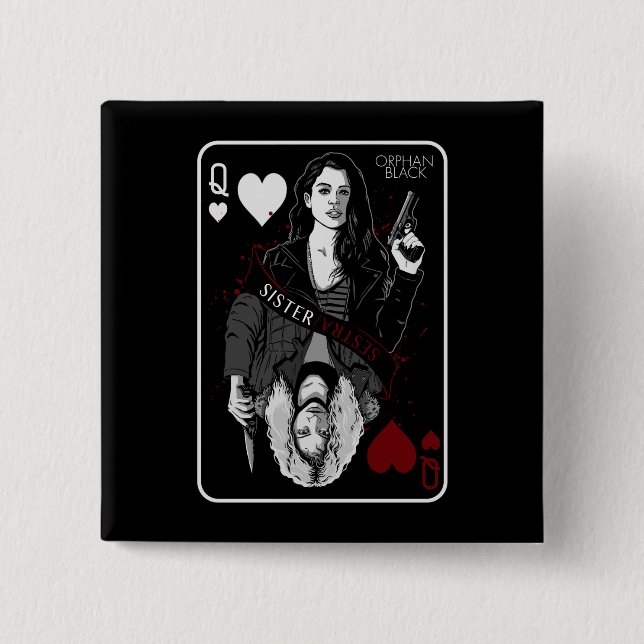 Chapa Cuadrada Negro huérfano el | Sarah y Helena - (Anverso)