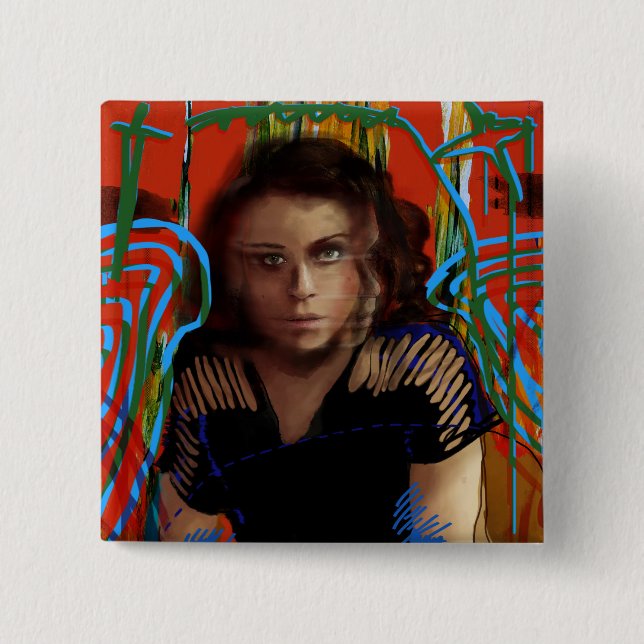 Chapa Cuadrada Negro huérfano el | Tatiana Maslany - collage del (Anverso)