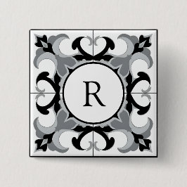 Chapa Cuadrada Negro y Blanco al Estilo Español con Inicial