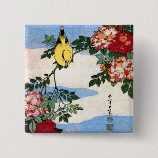 Chapa Cuadrada Nightingale y Rosas Bella Artes japonés de Hokusai