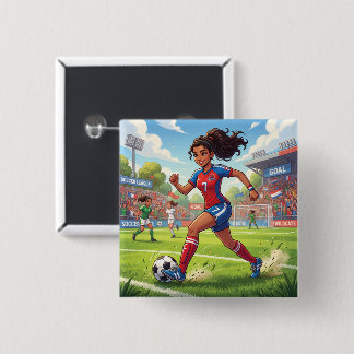Chapa Cuadrada Niña de dibujos animados linda jugando fútbol