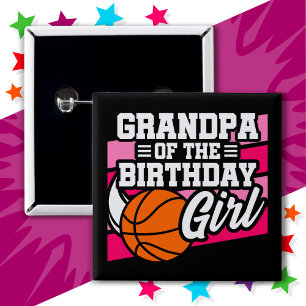 Chapa Cuadrada Niña Fiesta de Baloncesto Abuelo del Chica de Cump