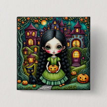 Niña Gótica Adorable Calabaza Pueblo Halloween