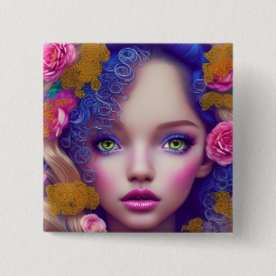 Chapa Cuadrada Niña princesa de flor inspirada en la cultura ucra