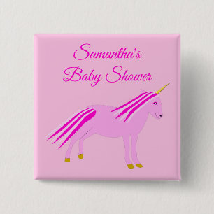 Chapa Cuadrada Niña rosa bonito Unicorn Personalizado Baby Shower