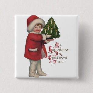 Chapa Cuadrada Niño con ilustración artística vintage de árbol de
