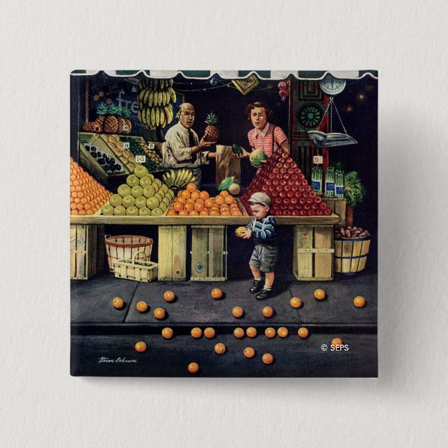 Chapa Cuadrada Niño y naranjas (Anverso)