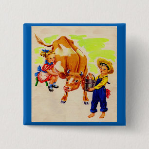 Chapa Cuadrada niños adorables con una vaca adorable