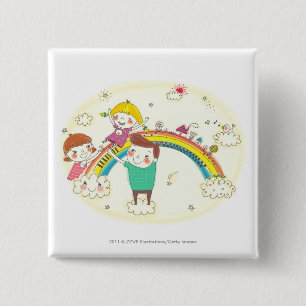Chapa Cuadrada Niños que juegan en el arco iris