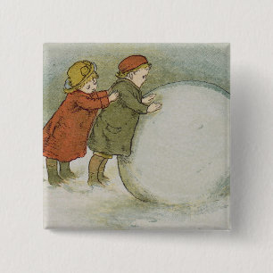 Chapa Cuadrada Niños que ruedan bolas de nieve