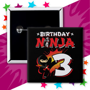 Chapa Cuadrada Noche de historietas de 3 años Ninja Tercer cumple