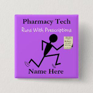 Chapa Cuadrada Nombra técnica de farmacia Pins Badge Purple