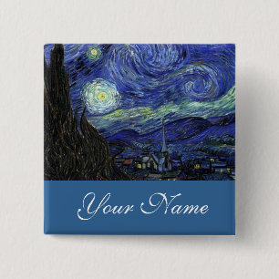 Chapa Cuadrada Nombre de alfiler,Vincent van Gogh, Noche estrella