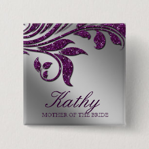 Chapa Cuadrada Nombre de boda Etiqueta Etiqueta Leaf Sparkle Púr