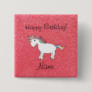 Chapa Cuadrada Nombre de cumpleaños purpurina rosa claro unicorn