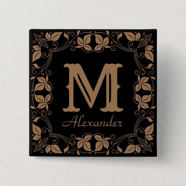 Chapa Cuadrada Nombre de monograma personalizado clásico de flora (Anverso)