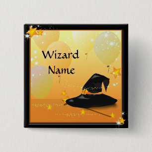 Chapa Cuadrada Nombre del Asistente para encantar Fiestas de bruj