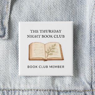 Chapa Cuadrada Nombre del Club de Libro de Acuarela Regalo Person