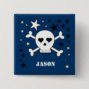 Chapa Cuadrada Nombre del personalizable Calavera y Hueso