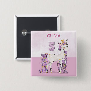 Chapa Cuadrada Nombre personalizado 5º cumpleaños Caballo rosa co