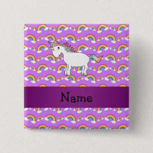 Chapa Cuadrada Nombre personalizado arcoiris morado unicornio