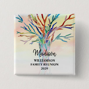 Chapa Cuadrada Nombre personalizado B del árbol familiar colorido