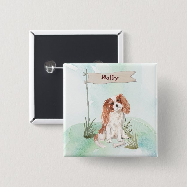 Chapa Cuadrada Nombre personalizado Cavalier King Charles Spaniel (Anverso y reverso)
