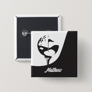 Chapa Cuadrada Nombre personalizado Hola Golf en blanco y negro 