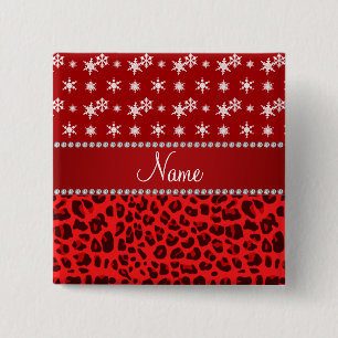 Chapa Cuadrada Nombre personalizado leopardo rojo copos de nieve 