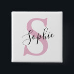 Chapa Cuadrada Nombre personalizado moderno Monograma rosa<br><div class="desc">Nombre personalizado moderno Monograma rosa</div>