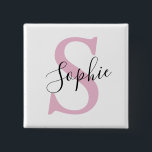 Chapa Cuadrada Nombre personalizado moderno Monograma rosa<br><div class="desc">Nombre personalizado moderno Monograma rosa</div>