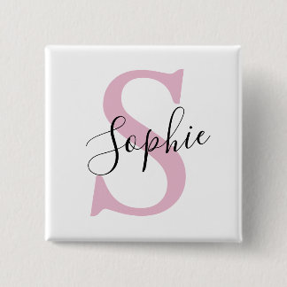 Chapa Cuadrada Nombre personalizado moderno Monograma rosa
