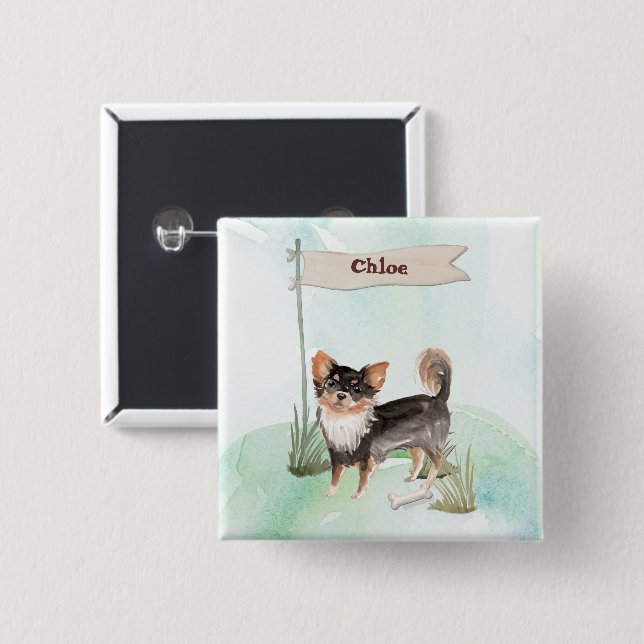 Chapa Cuadrada Nombre personalizado Perro Mascota de Chihuahua la (Anverso y reverso)