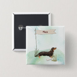 Chapa Cuadrada Nombre personalizado perro negro y Mascota de Tan