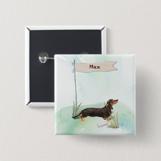 Chapa Cuadrada Nombre personalizado perro negro y Mascota de Tan  (Anverso y reverso)