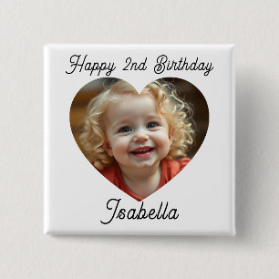 Chapa Cuadrada Nombre Personalizado y Foto de Cumpleaños con Cora