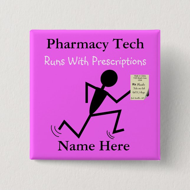 Chapa Cuadrada Nombre técnico de la farmacia Insignia Pins Pink (Anverso)