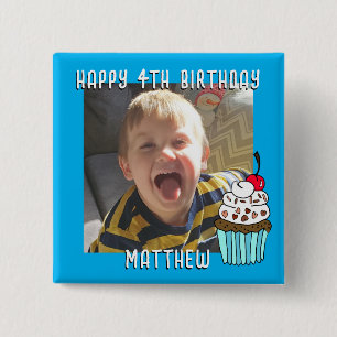 Chapa Cuadrada Nombre y edad de cumpleaños feliz y personalizado