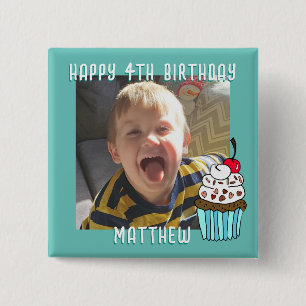 Chapa Cuadrada Nombre y edad de cumpleaños feliz y personalizado