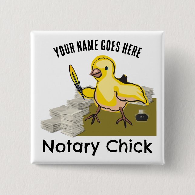 Chapa Cuadrada Notary Chick Yellow Feather Quill Nombre personali (Anverso)