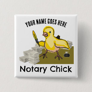 Chapa Cuadrada Notary Chick Yellow Feather Quill Nombre personali