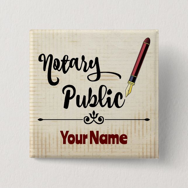 Chapa Cuadrada Notary Public Burgundy Ink Pen Nombre personalizad (Anverso)