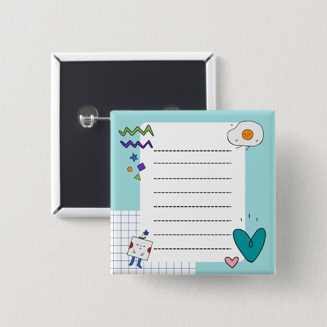 Chapa Cuadrada Notas Memorias de Square Cute Doodle Personalizado (Anverso y reverso)