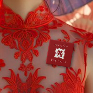 Chapa Cuadrada Novia Cuadrado Rojo Doble Felicidad Boda China