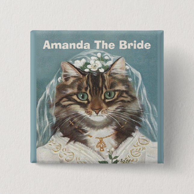 Chapa Cuadrada Novia personalizada divertida del gato (Anverso)