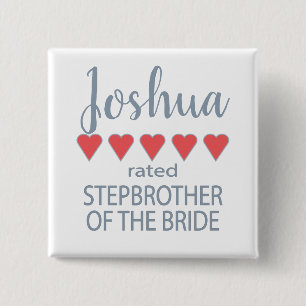 Chapa Cuadrada Novia y Cortejo 5 Corazones Hermanastro de la Novi