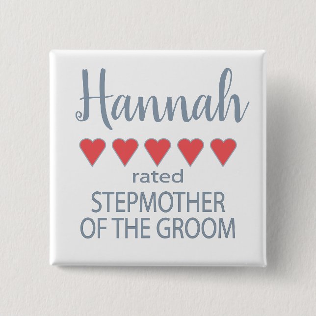 Chapa Cuadrada Novia y Cortejo 5 Corazones Madrastra del Novio (Anverso)