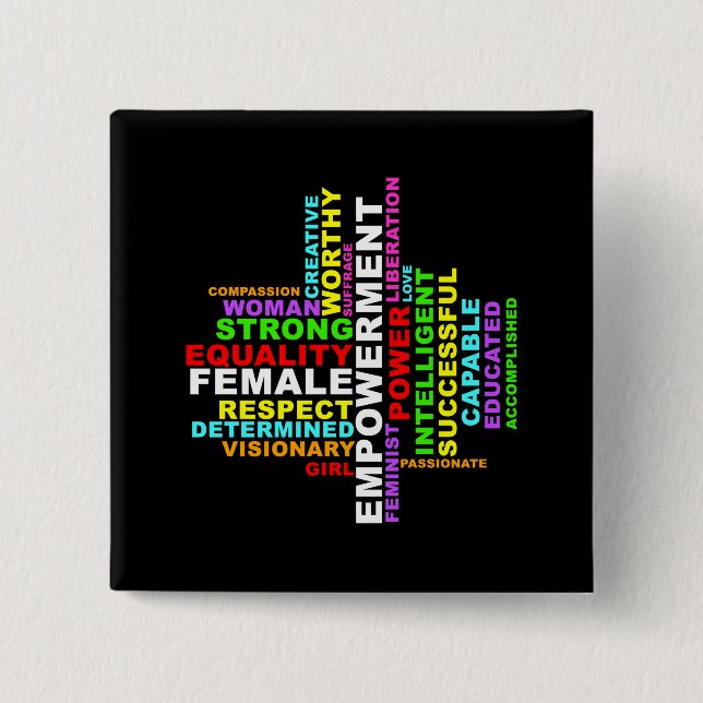 Chapa Cuadrada Nube de palabras de mujeres fuertes (Anverso)
